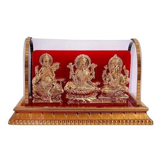 Divine Metal Lord Ganesh and Maa Lakshmi Saraswati Idol Set