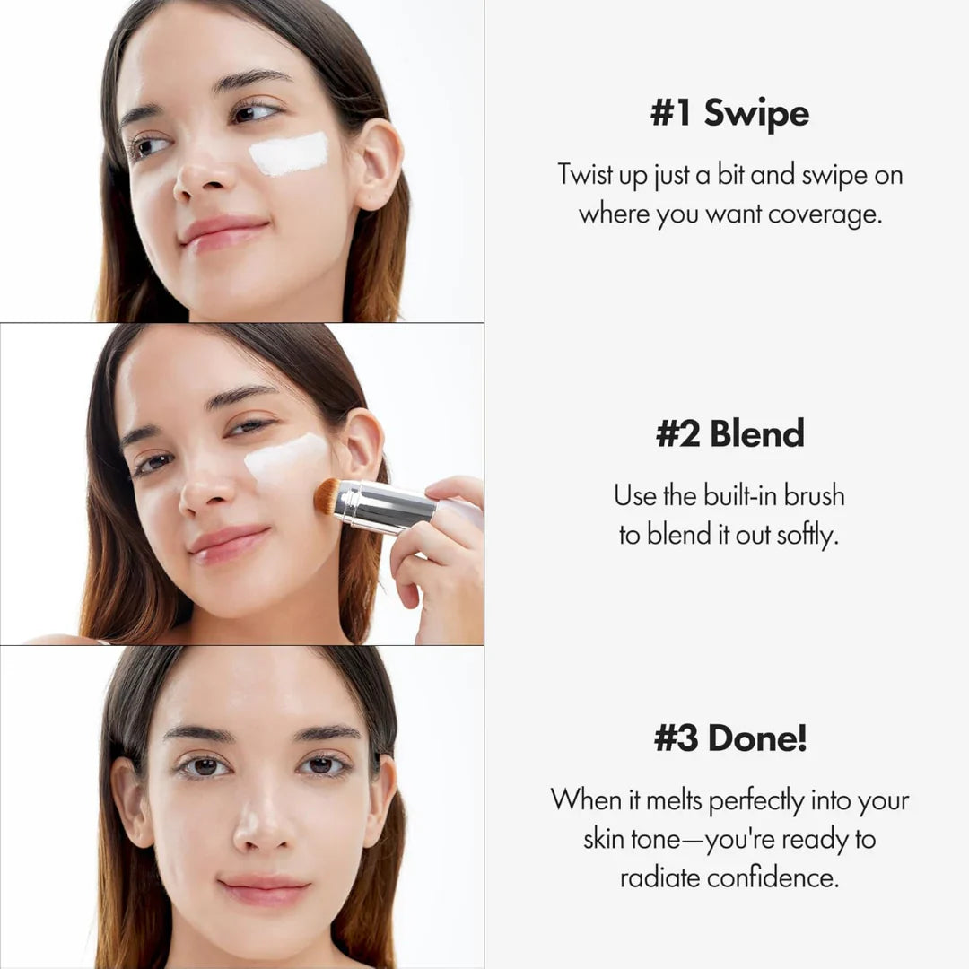 ✨ Korean 2-in-1 Color-Changing Foundation Stick + Travel Brush
